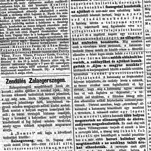 „Zendülés Zalaegerszegen.” (Forrás: Budapesti Hírlap, 1883. 08. 26., 4. o.)
